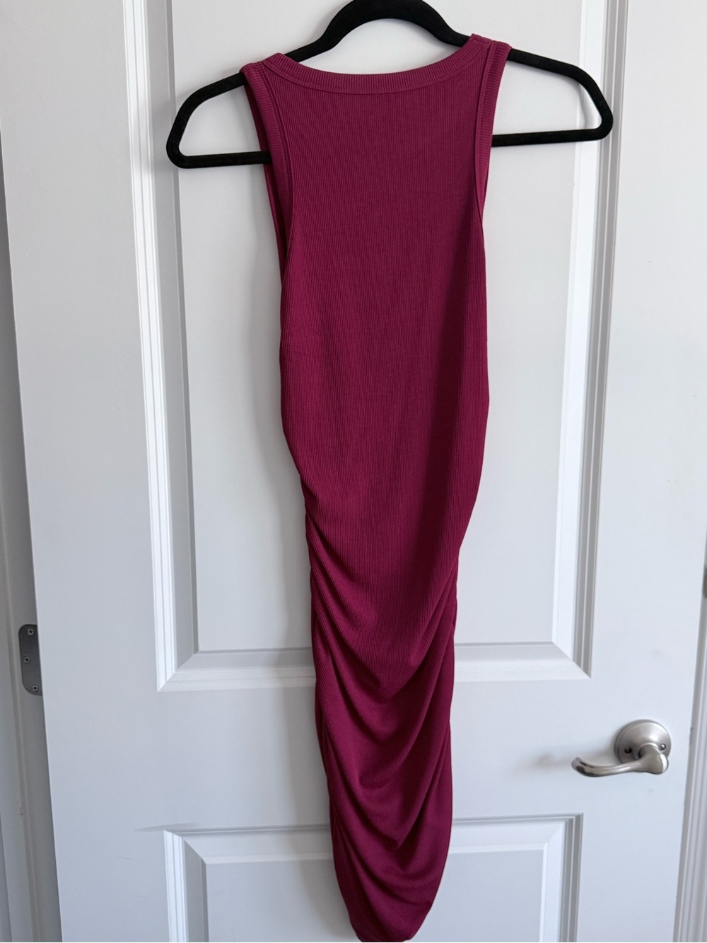 Sleeveless Ruched Midi Dress in Berry Red